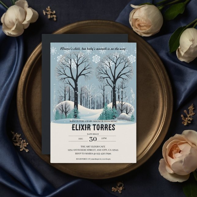 Invitación Dreamy Winter Forest Snowflakes Baby Shower (Subido por el creador)