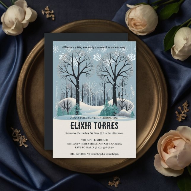 Invitación Dreamy Winter Forest Snowflakes Baby Shower (Subido por el creador)