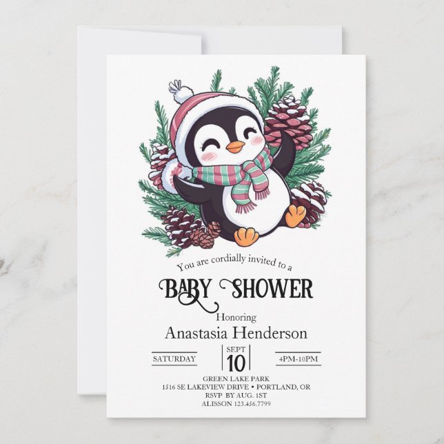 Invitación Dreamy Winter Penguin Baby Shower (Anverso)