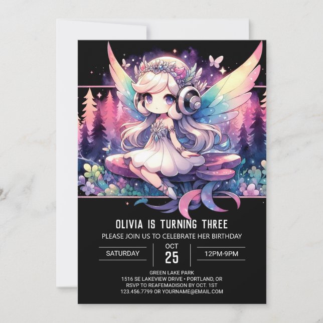 Invitación Dreamy Woodland Fairy Birday (Anverso)