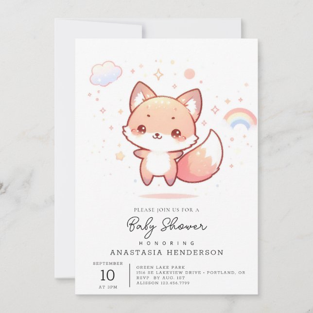 Invitación Dreamy Woods Fox Baby Shower (Anverso)