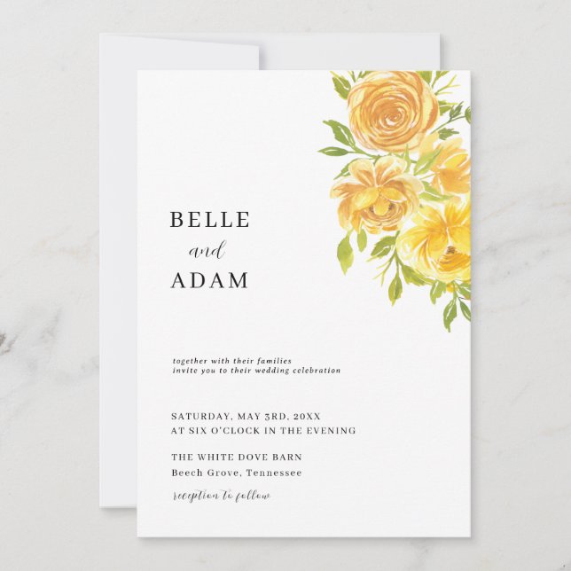 Invitación Dreamy Yellow Rose Boda (Anverso)