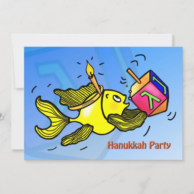Invitación Dreidel lindo divertido de los pescados de la (Anverso)