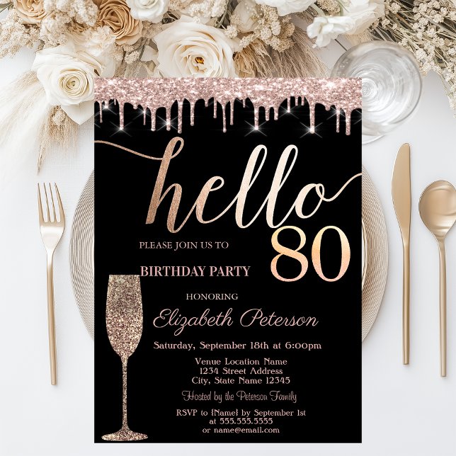 Invitación Drenajes de purpurina, fiesta de cumpleaños 80 de  (Subido por el creador)