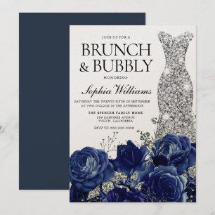 Invitación Dress azul plateado Brunch & Bubbly Bridal Shower