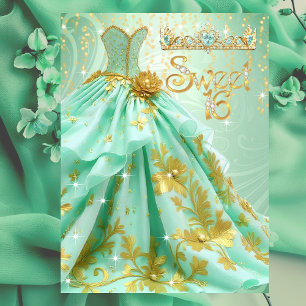 Invitación Dress de Cumpleaños 16 Dulce Fiesta Verde Menta Do