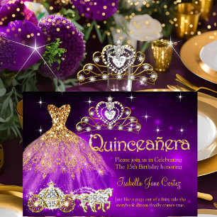 Invitación Dress de Cumpleaños Quinceañera Tiara Carruaje Púr