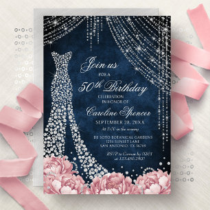 Invitación Dress de Diamantes Cumpleaños 50 de Plata para Muj