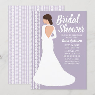Invitación Dress de Novia Blanco Moderno y Perlas para Desped