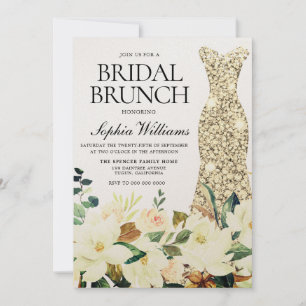 Invitación Dress dorado Floral Bridal Shower Brunch