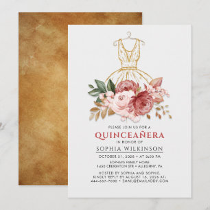 Invitación Dress Floral Rústico Quinceañera Cumpleaños 15