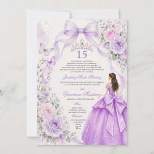 Invitación Dress púrpura de Quinceañera 15 años princesa tiar