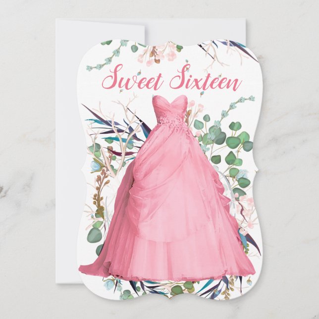 Invitación Dress rosa personalizado dulce dieciséis invitacio (Anverso)