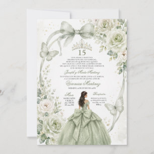 Invitación Dress Verde Quinceañera 15 Años Tiara Princesa