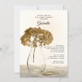 Invitación Dried Hydrangeas y Pearls Baby Shower
