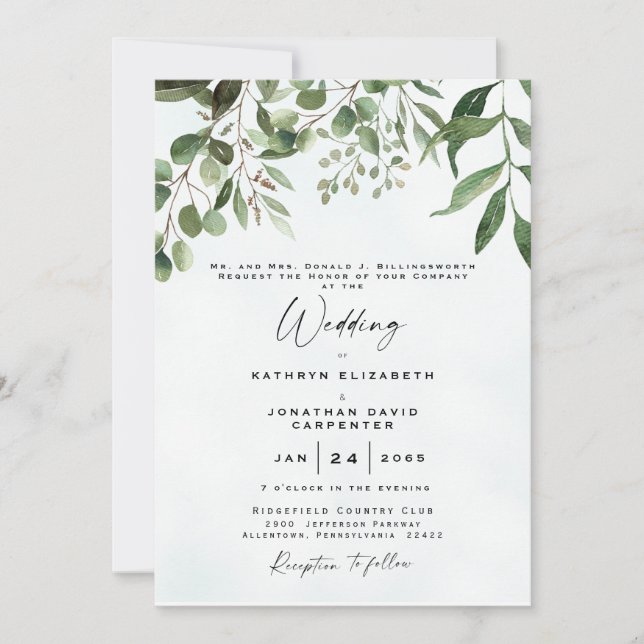 Invitación Drin Eucalyptus Elegante Boda acuático I (Anverso)