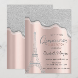 Invitación Drip de brillo genial, Quinceañera de la Torre Eif