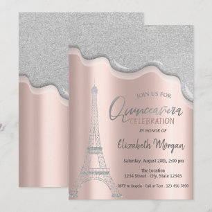 Invitación Drip de brillo genial, Quinceañera de la Torre Eif
