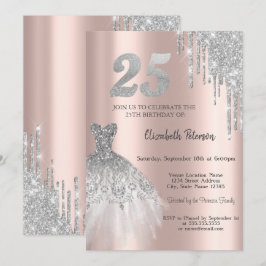 Invitación Drip de purpurina, vestido de la Torre Eiffel Cump