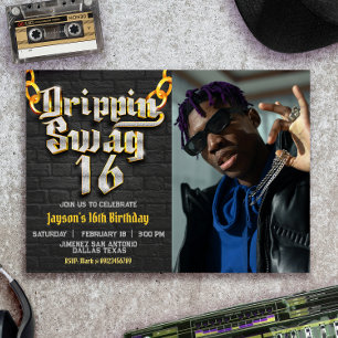 Invitación Drippin Swag 16 con foto paisaje