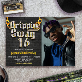 Invitación Drippin Swag 16 con paisaje fotográfico