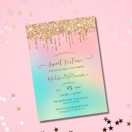 Invitación Dripping Gold Glitter & Rainbow Cumpleaños Dulces