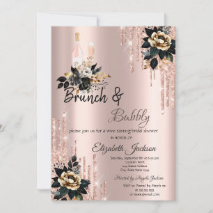 Invitación Drips Black Roses Brunch & Bubbly Desayuno Nupcial