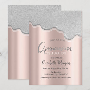 Invitación Drips Brillantes Geniales Rosa Dorado Quinceañera