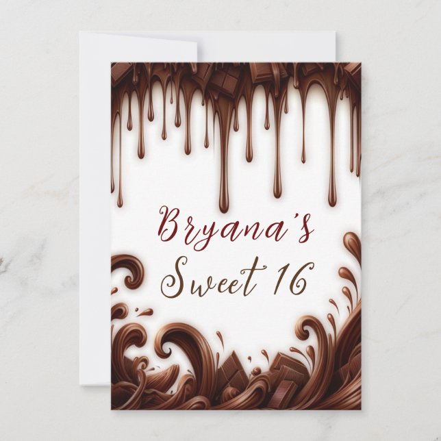 Invitación Drips de Chocolate Fiesta de Cumpleaños de Chocola (Anverso)