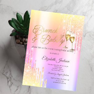 Invitación Drips Glass Brunch & Bubbly Ombre Desayuno Nupcial