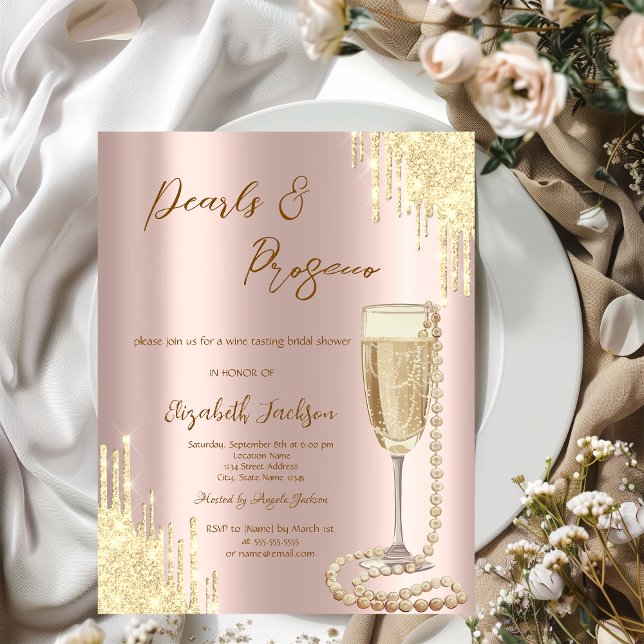 Invitación Drips Pearls Prosecco Rose Gold Despedida de Solte (Subido por el creador)