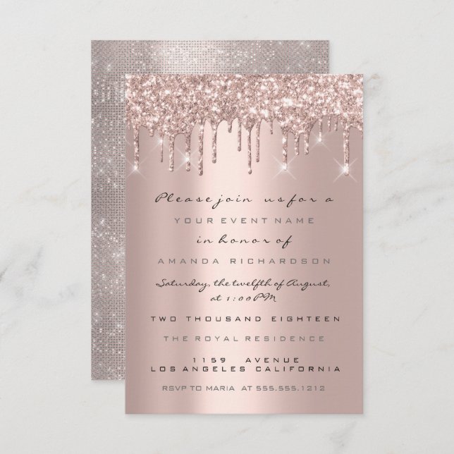 Invitación Drips Rose Gold  Bridal Shower Dulces 16 (Anverso / Reverso)