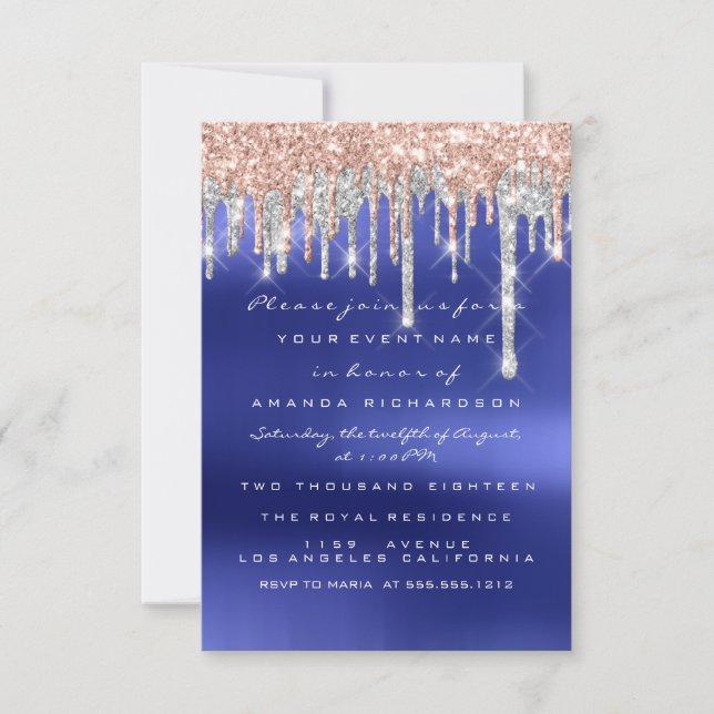 Invitación Drips Silver Blue Bridal Sweet 16º Boda (Anverso)