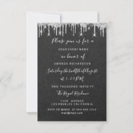 Invitación Drips Silver Bridal Boda Sweet 16th Graphite