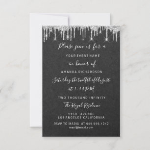 Invitación Drips Silver Bridal Boda Sweet 16th Graphite