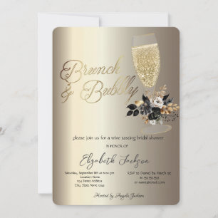 Invitación Drips Vidrio Rosas Negras Vino Brunch y Burbujeant