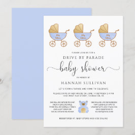 Invitación Drive by Baby Boy Shower | Azul de transporte retr
