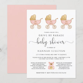 Invitación Drive by Baby Girl Shower | Rosado de transporte r