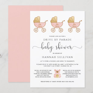 Invitación Drive by Baby Girl Shower   Rosado de transporte r