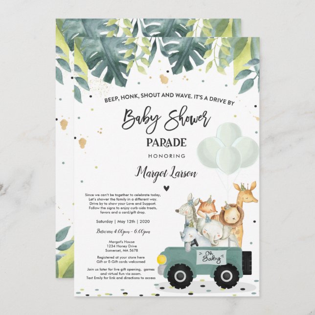 Invitación Drive By Baby Shower Invitation Safari Baby Shower (Anverso / Reverso)