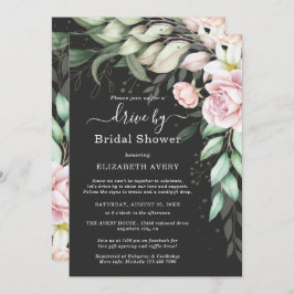 Invitación Drive By Bridal Shower Luxury Black and Pink Flora
