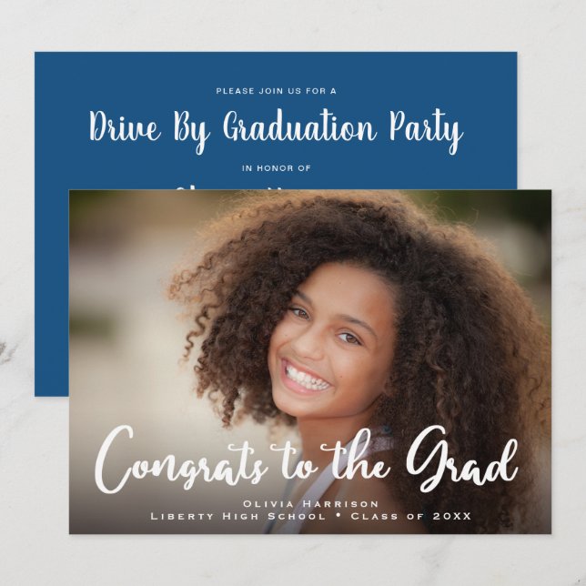 Invitación Drive By Graduation Party Photo Classic (Anverso / Reverso)