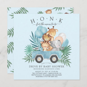 Invitación Drive By Jungle Animals Boys Baby Shower