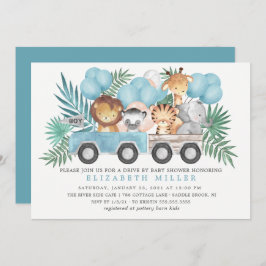 Invitación Drive By Jungle Animals Boys Baby Shower
