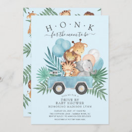 Invitación Drive By Jungle Animals Boys Baby Shower