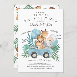 Invitación Drive By Jungle Animals Boys Baby Shower