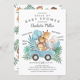 Invitación Drive By Jungle Animals Boys Baby Shower