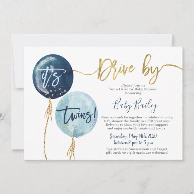 Invitación Drive by Twins Baby ducha boy (Anverso)