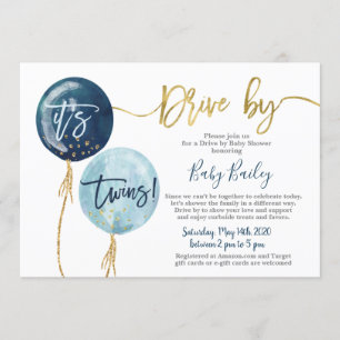 Invitación Drive by Twins Baby ducha boy