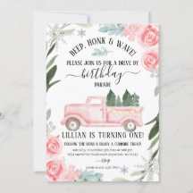 Drive By Winter Birthday Invitation Floral
